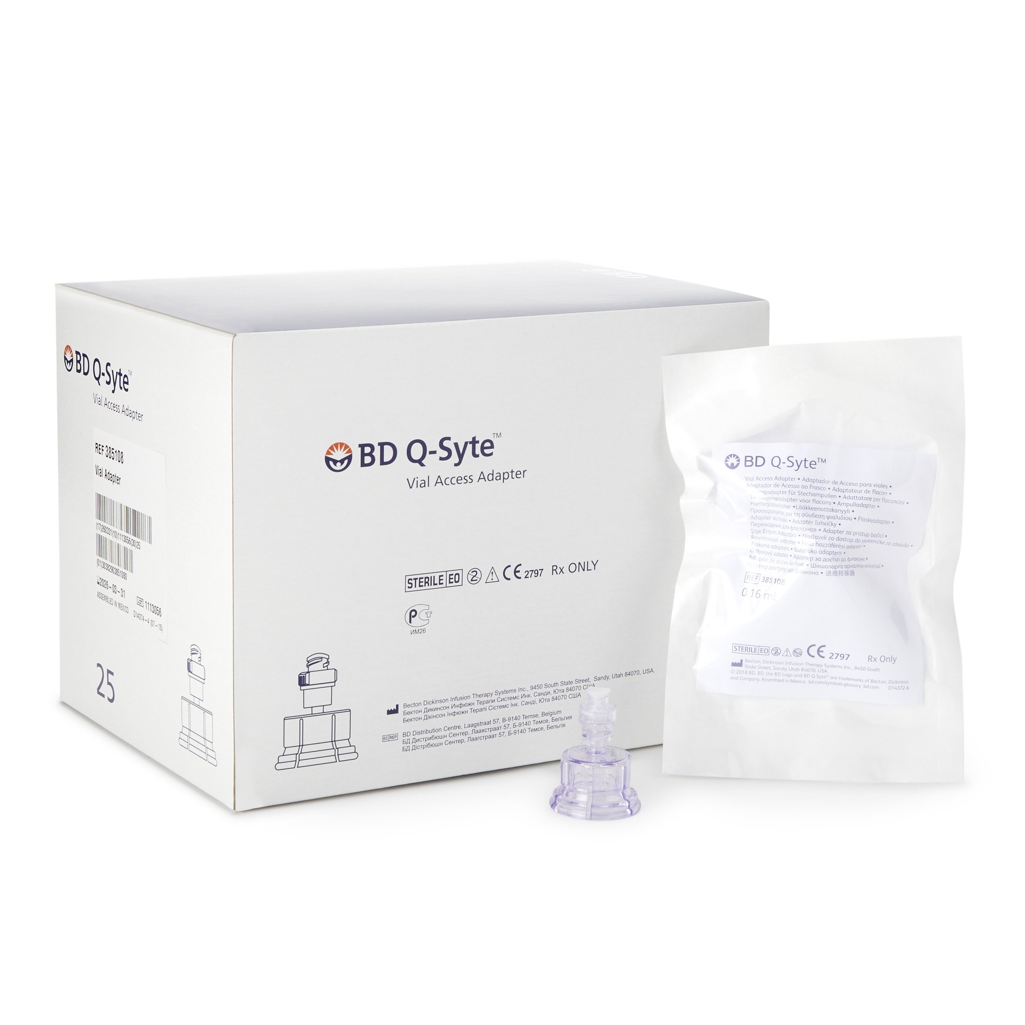 Adapter Vial Multi-Dose Needleless Connector Q-Syte™ Negative Displacement Fits 20 mm Vial (25/BX 4BX/CS) by BD  ID 385108